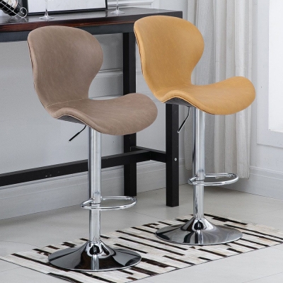 Sgabello da bar scandinavo in metallo, ecopelle, poggiapiedi con schienale basso