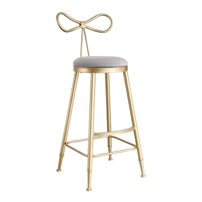 Gepolsterter Thekenhocker im Glam-Stil, runder Barhocker mit niedriger R&uuml;ckenlehne und goldenem Rahmen