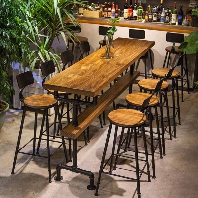 Rechteckiger Bartisch in Barh&ouml;he, Holzplatte, Bistro-Pub-Tisch mit schwarzen Beinen
