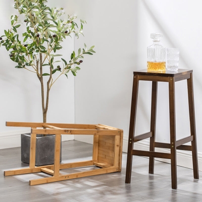 Zeitgen&ouml;ssischer Esszimmerhocker, quadratischer Barhocker aus massivem Holz mit Fu&szlig;st&uuml;tze