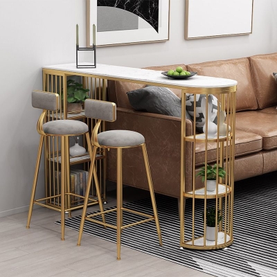 Gepolsterter Barhocker im Glam-Stil, runder Barhocker mit goldenem Rahmen