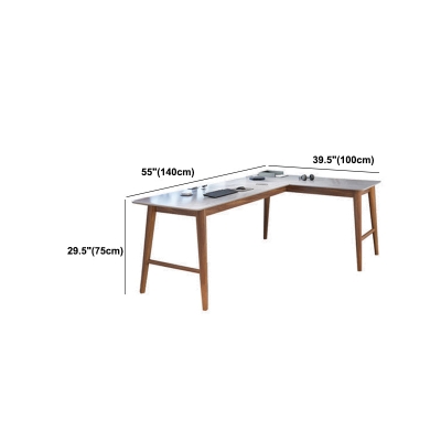 Bureau d'angle moderne du milieu du si&egrave;cle en bois de pin en forme de L avec plateau en pierre