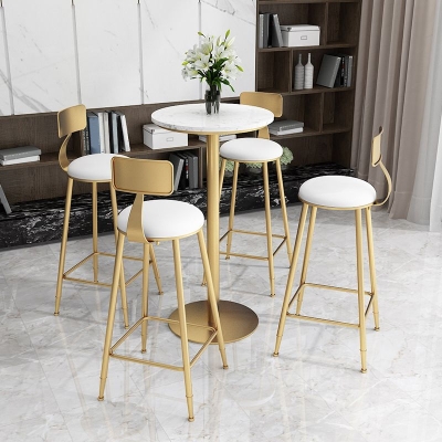 Bar-Esstisch aus Kunstmarmor, Bar-Weintisch mit Metallsockel