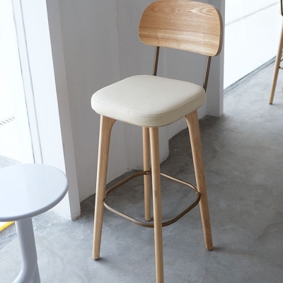 Barhocker aus PU-Leder im nordischen Stil, quadratischer Sitz, Barhocker mit Holzbeinen