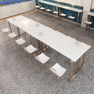 Glamour&ouml;ser Pub-Tisch mit goldfarbenem Metallkufen, wei&szlig;er Bartisch mit Massivholzplatte