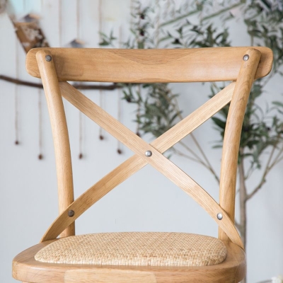 Barhocker aus massivem Eichenholz und Rattan, moderner, armloser Barhocker f&uuml;r den Innenbereich