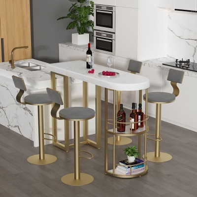 Unregelm&auml;&szlig;ige Marmor-Pub-Essgruppe, 1/3/5-teiliger Luxus-Thekentisch mit hohen Hockern