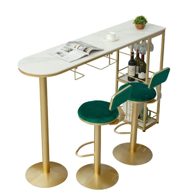 Glam Ovales Bartisch-Set, 1/3-teilig, Steinplatte, Barhocker und Tisch-Set