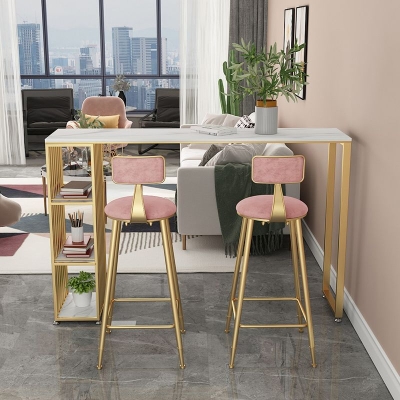 1/2/3-teiliges Bistro-Set aus Glam-Eisen, rechteckiges Stehtisch-Set mit wei&szlig;er Steinplatte und Regal