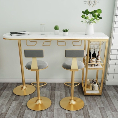 Tavolo da bar da bistrot in pietra sinterizzata Tavolo da bar moderno con struttura in oro per soggiorno