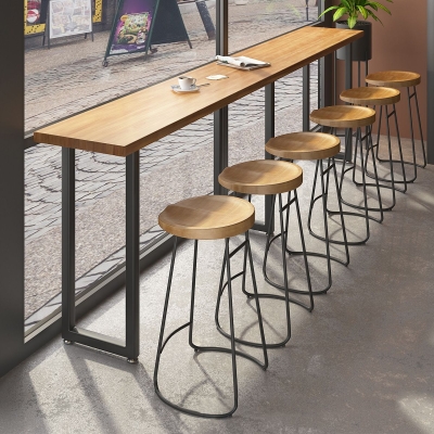 Set tavolo da bar per interni Tavolo da bar e sgabelli in legno massello di pino 1/7 pezzi con base in ferro