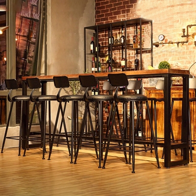 Industrielles rechteckiges Bartisch-Set, 1/6/9-teilig, Holz-Thekentisch