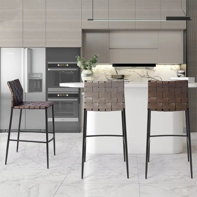 Moderner Thekenhocker aus Kunstleder, quadratischer Barhocker mit niedriger R&uuml;ckenlehne f&uuml;r den Innenbereich