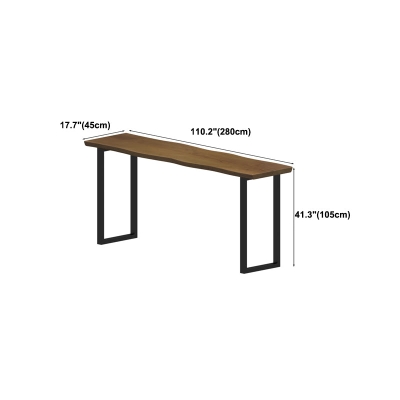 Brauner Bartisch aus Metall und Massivholz, Bar-Esstisch mit doppeltem Sockel
