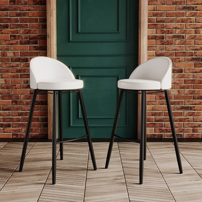 Industrieller Thekenhocker mit R&uuml;ckenlehne, Caf&eacute;-Barhocker aus Eisen mit Lederkissen und Pedal