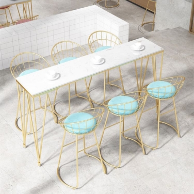 Rechteckiger Bartisch im Glam-Stil aus Kunstmarmor mit 4 Beinen, Bar- und Weintisch
