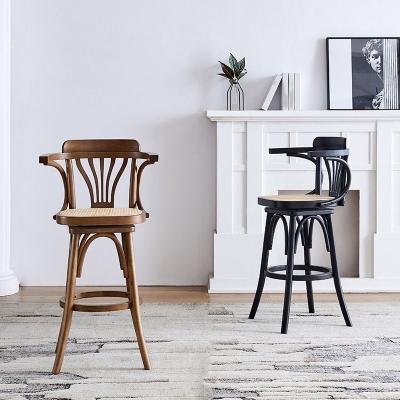 Zeitgen&ouml;ssische Holz-Thekenhocker, Rattan-Barhocker f&uuml;r den Heimgebrauch